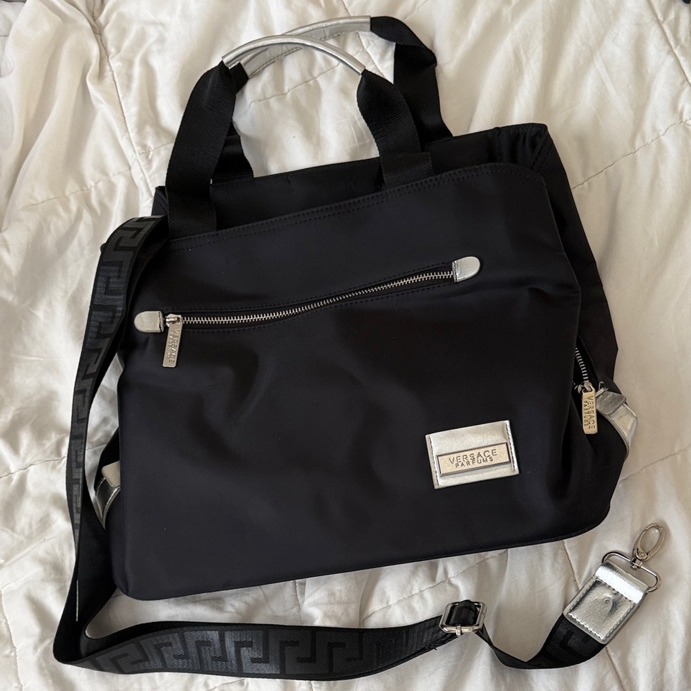 Versace Parfums Black and Silver Messenger Bag